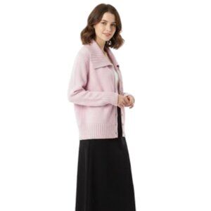 Anne Taylor LOFT Pink Cardigan, Ribbed Collar Retro Feel Button Down XL